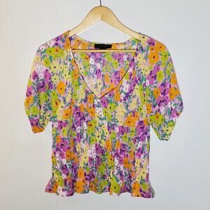 Sanctuary Floral smocked Short sleeve Blouse top Size Medium